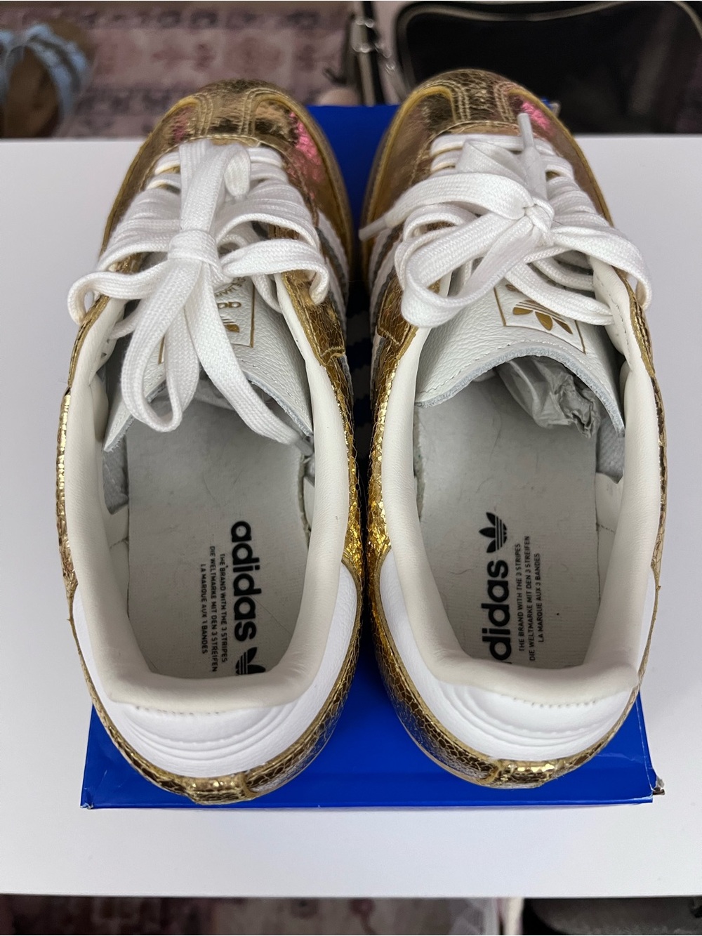adidas Gold Metallic Samba Sneakers with White Stripes - Picture 5 of 7